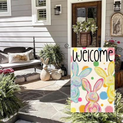 AVOIN colorlife Easter Painted Bunnies Garden Flag 12x18 Inch Outside - size: Garden Size-12 x 18"