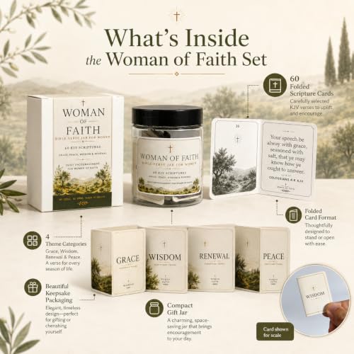 Bible Verse Jar for Women, 60 KJV Scripture Cards, Christian Gift - color: Woman of faith