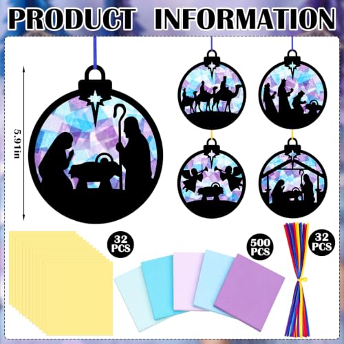 Motipuns 32 Pcs Christmas Nativity Suncatcher Craft Kit for Kids Church - style: Nativity Scene