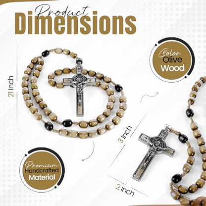 SANCTUM VERITAS Catholic Rosary Necklace | Large Italian Prayer Beads Gift - style: Olive Wood