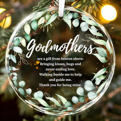 Fatbaby Godmother Gifts from Godchild Goddaughter, Godmother Glass Ornament 2026, Christas Birthday Baptism Gift for Godmothers - color: Godmother