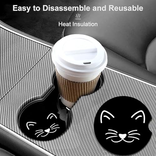2 Pack Cat Car Cup Holder Coasters Universal Neoprene Coasters - color: Cat