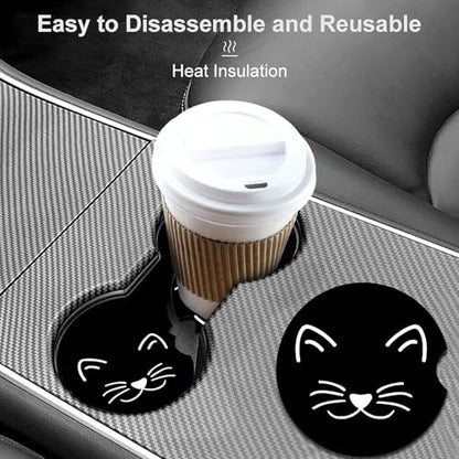 2 Pack Cat Car Cup Holder Coasters Universal Neoprene Coasters - color: Cat