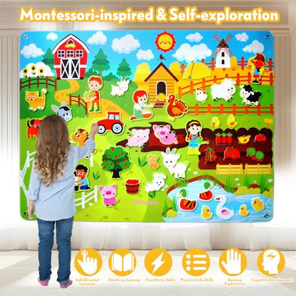 Felt Board for Toddlers 3-5, Farm Animals Story Set, Montessori Busy Board