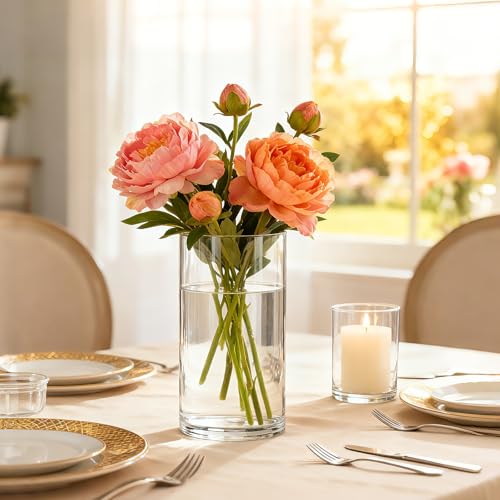 12pcs Thick Glass Cylinder Vase, 6 Inch Clear Glass Flower Vases - size: Smooth-12PCS