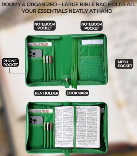 Vegan Leather Bible Cover Case, Bible Bag for Men Women, Gift Box Packaging - color: Green