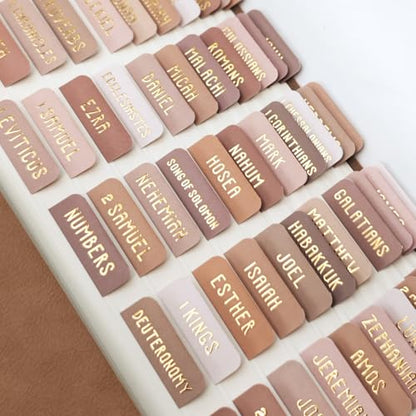 Laminated Bible Tabs for Women and Men, Gold Foil Embossed Lettering - style: Amber Brown