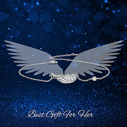 POPLYKE 925 Sterling Silver Infinity/Cow/Wing/Cross/Heart Bracelet for Mom and Daughter Jewelry Birthday - style: G-Angel wing bracelet