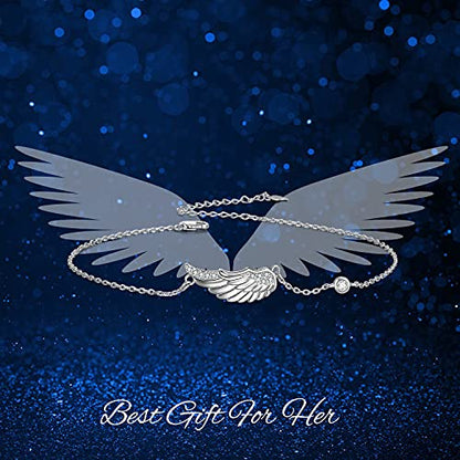 POPLYKE 925 Sterling Silver Infinity/Cow/Wing/Cross/Heart Bracelet for Mom and Daughter Jewelry Birthday - style: G-Angel wing bracelet