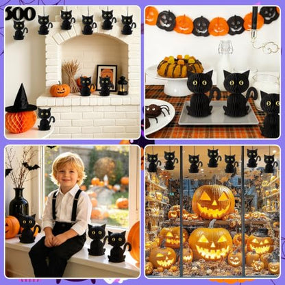 6 Pcs Black Cat Halloween Decoration,Paper Honeycomb Centerpieces - style: Black Cat Style