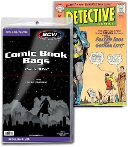 BCW Silver Age Comic Bags (500 Pack) – Acid-Free Archival Comic Book Bags for Silver Age Comics | Crystal Clear BCW Comic Book Bags for Collection Storage - size: 500 Pack