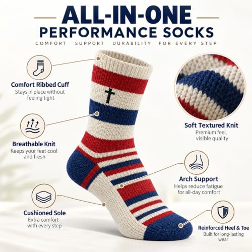 3 Pairs Mens Soccer Running Socks Gifts for Christian,Athletic Cross Socks