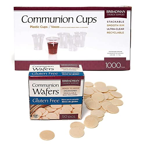 Broadman Plastic Communion Cup 1,000 Count and Gluten Free Wafer, 50 Count Value Bundle