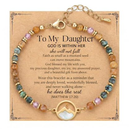 Gold Mustard Seed Bracelet for Teen Girls and Women, Faith Can Move Mountains Christian Jewelry, Inspirational Religious Gift for Her - color: Daughter