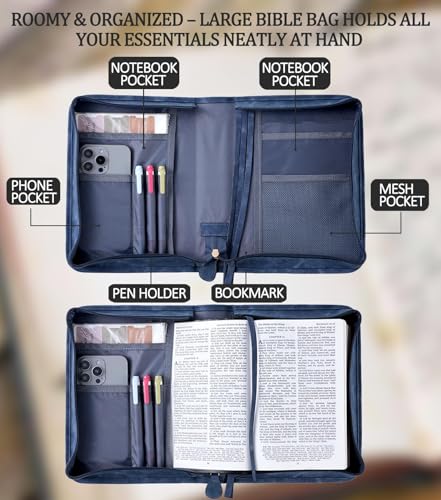 Vegan Leather Bible Cover Case, Bible Bag for Men Women, Gift Box Packaging - color: Indigo