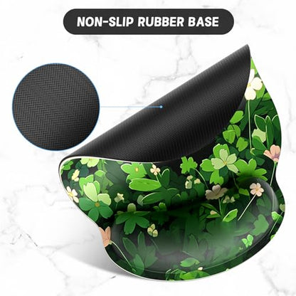 ITNRSIIET Ergonomic Mouse Pad with Wrist Support Wrist Rest Smooth Surface Non-Slip Rubber Base Comfortable Office Supplies Pain Relief, 9.8 x 9.1 inches, Green Leave Cat - color: Green Leave Cat