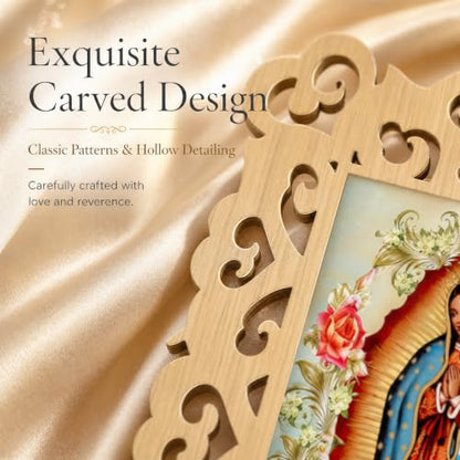12 Pc Our Lady of Guadalupe Wooden Frames with Organza Bags, Baptism Favors