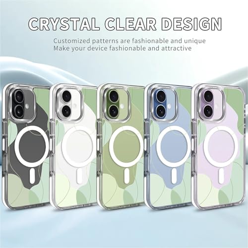 for iPhone 17 Case [Compatible with Magsafe],Girls Women Clear Magnetic Case Silicone Shockproof Protective Cover with Pattern Aesthetic Green Wavy Art - color: Aesthetic Green Wavy Art, size: iPhone 17