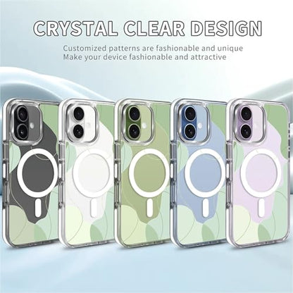 for iPhone 17 Case [Compatible with Magsafe],Girls Women Clear Magnetic Case Silicone Shockproof Protective Cover with Pattern Aesthetic Green Wavy Art - color: Aesthetic Green Wavy Art, size: iPhone 17