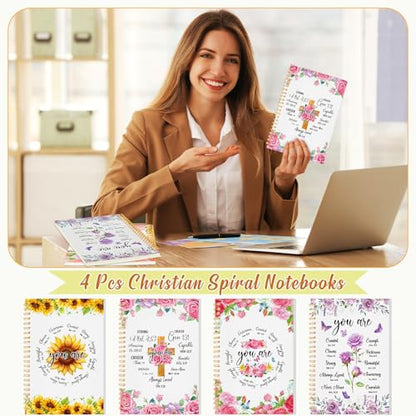 Resurhang 4 Pcs Christian Spiral Notebooks Spiral Bible Verse Notebooks Religious Journals for Women Christian Notepads Mother's Day Journal Religious Inspirational Notepads for Office Supplies - color: You Are