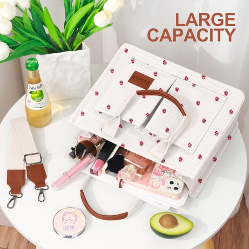 LHMTQVK Canvas Tote Bag for Women, Work & Bible Study Handbag - color: Cute Strawberry