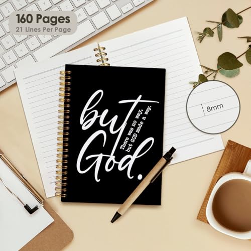 Wheatwin Bible Notebook, But God Christian Notebook Journal, Christian Gifts for Men Women, Inspirational Christian Hardcover Spiral Notebook 5.5x8.3 - Black - color: But god - Black
