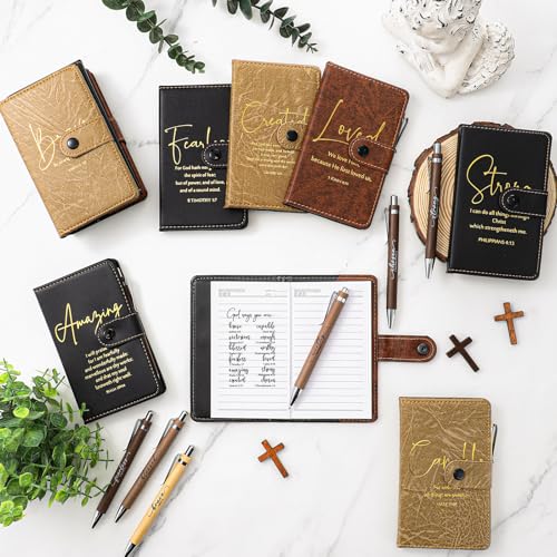 Spakon 40 Pcs Christian Gifts Bulk Prayer Journal with Pens, 3 Colors - color: Dark Brown, Lightbrown, Black