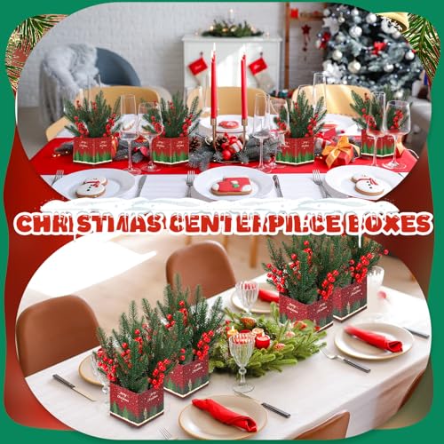 Zeyune 4 Set Christmas Centerpiece for Table Bulk, 4.7 Inch Xmas Centerpiece Decoration Ideal with Artificial Pine Branches and Red Berries Stems for Xmas Party Indoor Home Decor(Christmas Tree) - style: Stylish
