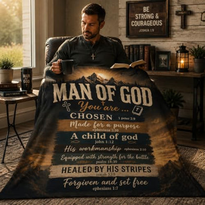 Christian Gifts for Men, Man of God Fleece Blanket, 50"x60" - color: Mountain Faith