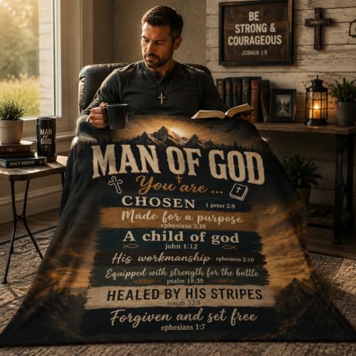 Christian Gifts for Men, Man of God Fleece Blanket, 50"x60" - color: Mountain Faith
