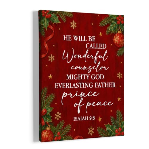 HIWX Red Christian Christmas Wall_Art Decor Framed Canvas Painting 11x14 - color: peace, size: 14"L x 11"W