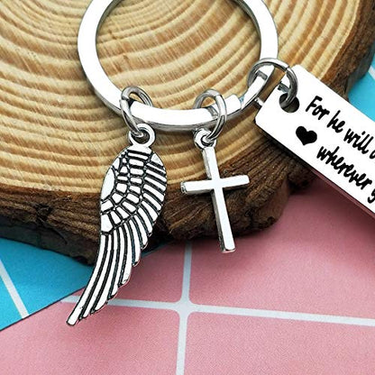 Bible Verse Keychain Religious Jewelry for He Will Order His Angels to Protect You Wherever You Go Faith Key Chain Christian Gift Religious Keychain Thanksgiving Christmas Birthday Easter Prayer Gift