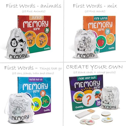 Montessori-Inspired Wooden Matching Game for Toddlers 2-4 Years - Durable, Scratch-Resistant 36 Card Set, Includes Carry Bag - Memory Game for Toddlers 2-4 Years - Cognitive Verbal Skills Development - size: Animals 36 cards