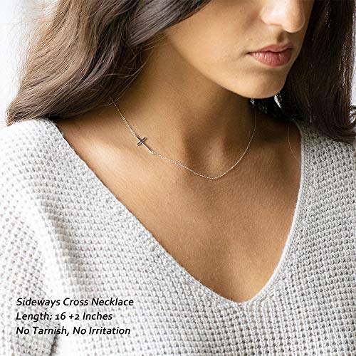 M MOOHAM Cross Necklace for Women Girls, Dainty 14K Gold Plated Cross Pendant Necklace Sideways Cross Choker Layered Necklaces for Women Girls - color: Sideways Cross Silver