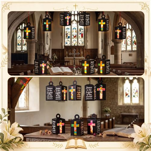 20 Sets Vbs 2026 Christian Cross Crafts Bulk Illumination Themed Paper Lanterns Jesus Is the Light Religious Suncatcher Sunday School Vbs Crafts for Church Christian Party Favor (Clear Cross) - style: Clear Cross