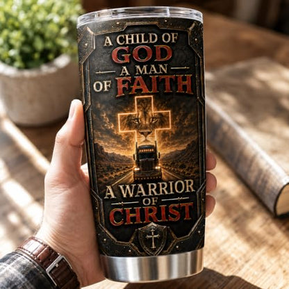Personalized Christian Gifts For Men - A Child Of God Man Of Faith Warrior Christ Tumbler V2 - Faith Religious Bible For Dad, Husband, Grandpa on Fathers Day, Christmas, Birthday - color: CH-VAR-02