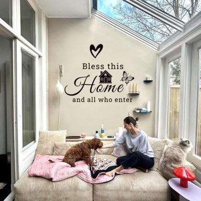 Family Vinyl Wall Decor Stickers This is Us, Together, Home, Family Scripture Quote Wall Decals, Butterfly Decal Inspirational Quotes Sticker Set for Home Office Decor(Black)
