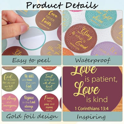 600 Pcs Gold Foil Bible Verse Stickers 24 Styles Christian Stickers - style: Classic