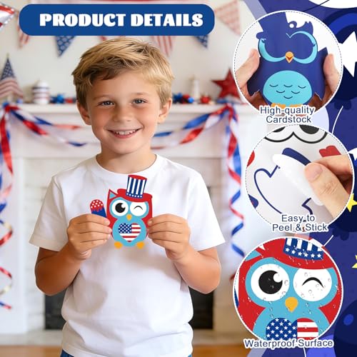 PAIVSUN 24Pcs 4th of July Crafts for Kids, DIY Owl Stickers Crafts Kit - style: Patriotic Owl