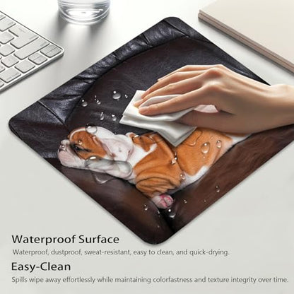English Bulldog Mouse Pad, Puppy Resting on a Sofa Durable Desk Mat - color: Adorable Dog