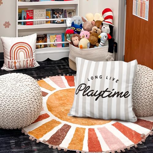 Playroom Decor Pillow Covers 18x18, Kids Room Decor, Long Live Playtime Neutral Striped Decorative Throw Pillow Covers Pillowcases for Kids Boy Nursery Room Bedroom Playroom - color: 03-kidroom(5) Long Live Playtime