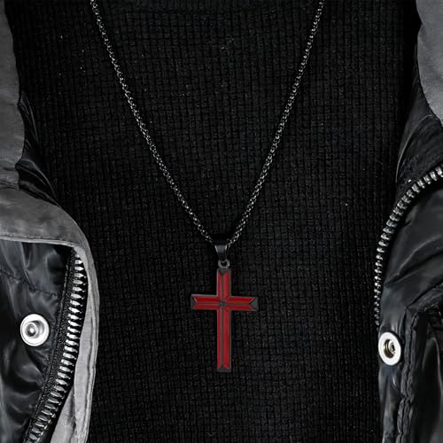 Cross Necklace for Men,Stainless Steel Christian Pendant Jewelry - color: A-T black-60cm chain