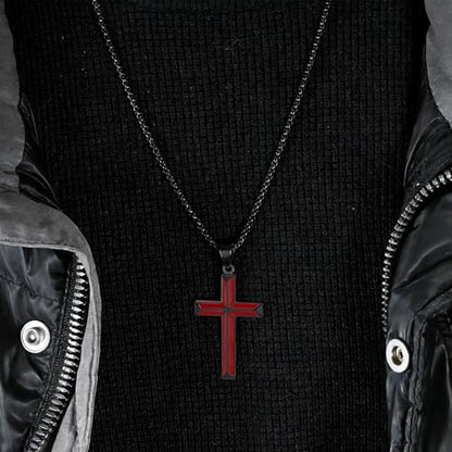 Cross Necklace for Men,Stainless Steel Christian Pendant Jewelry - color: A-T black-60cm chain