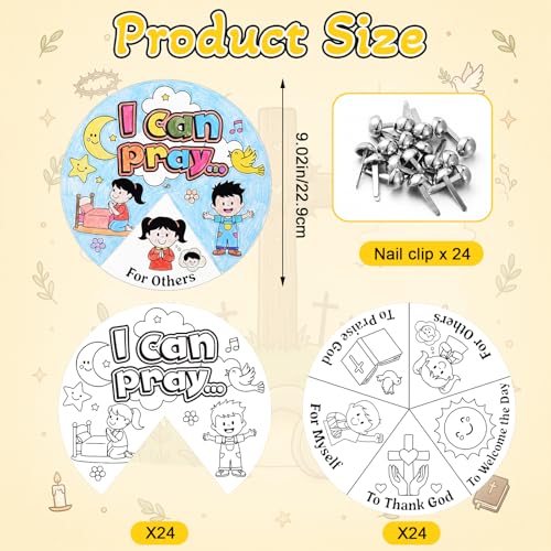 Glenmal 24 Pack 9" Color Your Own When Can I Pray Cardstock Wheels Craft Kits DIY Activity for Learning Creativity Make Your Own Prayer Jesus Coloring Wheel Cards Sunday School DIY Art Activities Gift - style: When Can I Pray