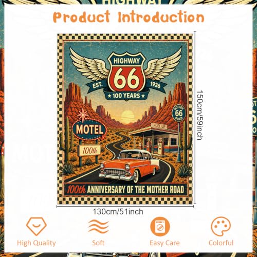 Wxiben Retro 66 Road Blanket Gifts for Women Men 60" X 50" Throw Blanket - color: Retro 66 Road