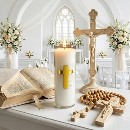 Prayer Candle, Pure White Beeswax, 68-Hour Burn, Catholic Religious - size: 1.8x5.9 in