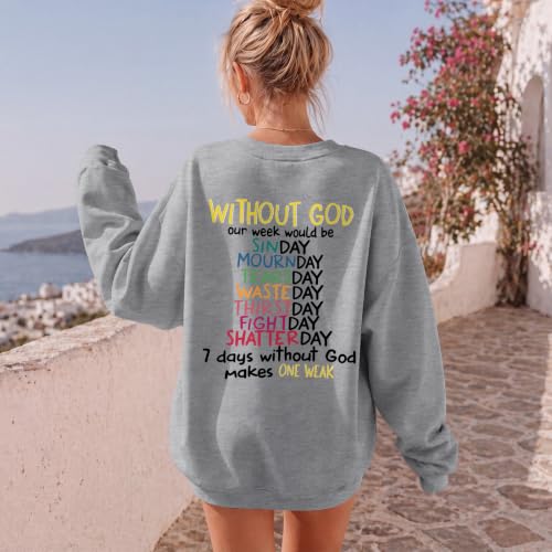 Christian Sweatshirts for Women God Jesus Sweatshirt Faith Bible Verse Crewneck Religious Inspirational Pullover Top - color: Light Gray, size: Small