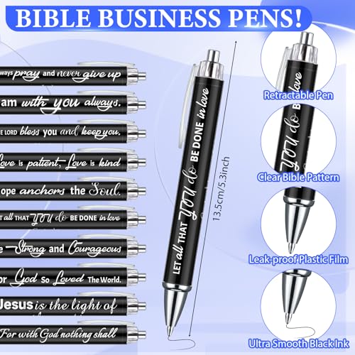 200 Pcs Christian Gift for Women Christian Accessories Include 50 Bible Verses Notebook 50 Church Bookmark 50 Ballpoint Pen Organza Bag Gift for Christmas Church Motivational (Black,White) - style: Black,White
