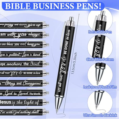 200 Pcs Christian Gift for Women Christian Accessories Include 50 Bible Verses Notebook 50 Church Bookmark 50 Ballpoint Pen Organza Bag Gift for Christmas Church Motivational (Black,White) - style: Black,White