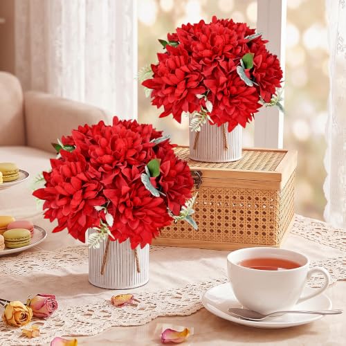 6 Set Pre-Made Flower Table Centerpieces (Red, 6 X Dahlias Table Centerpieces) - color: Red, size: 6 X Dahlias Table Centerpieces